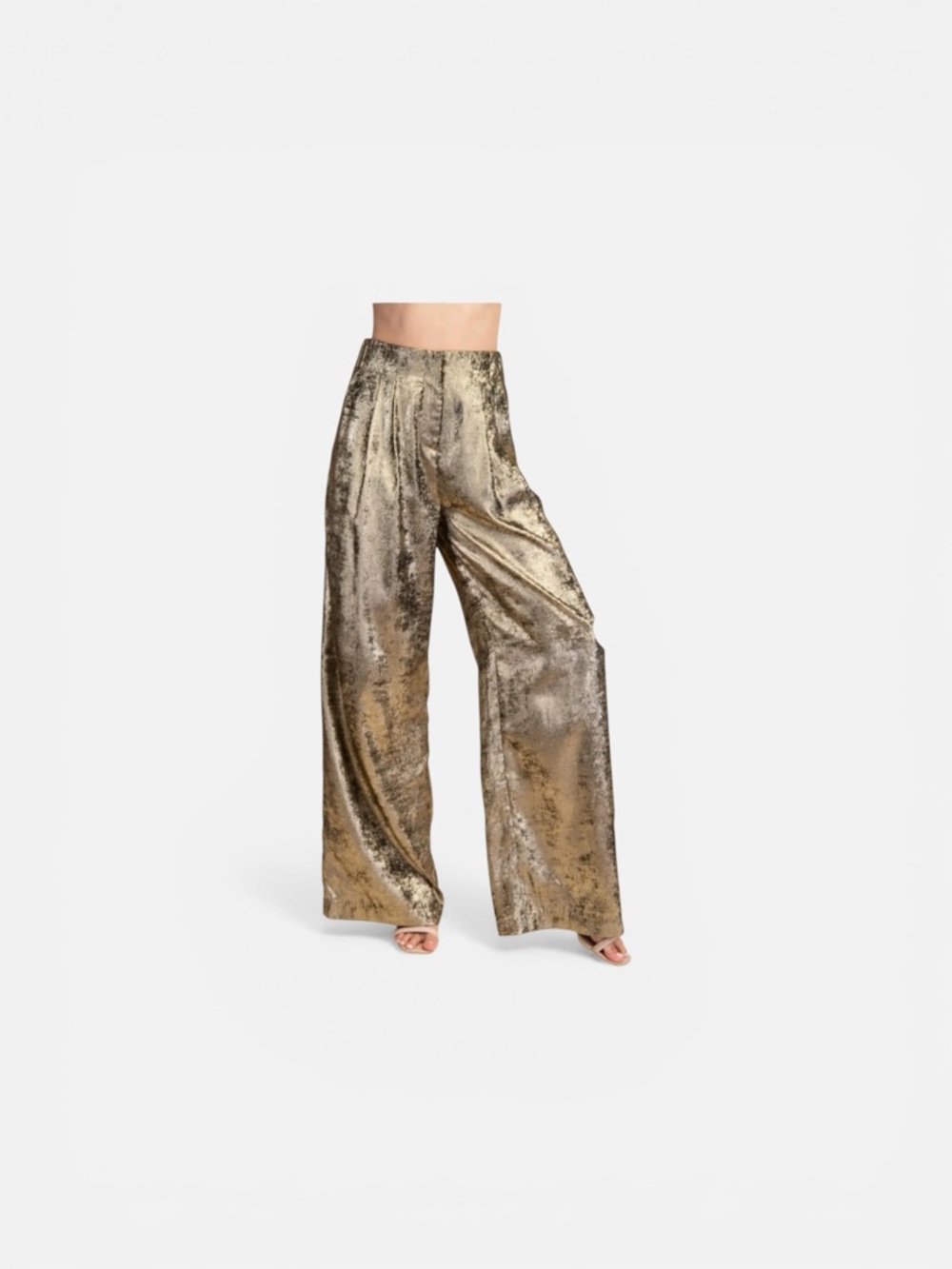 Style USA gold tone shimmer Metallic over black wide‎ leg pants Sz M - Picture 7 of 10